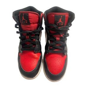 Jordan 1 Mid Bred Toe Gym Red White Black 554725-079 Mens 7Y Sneakers